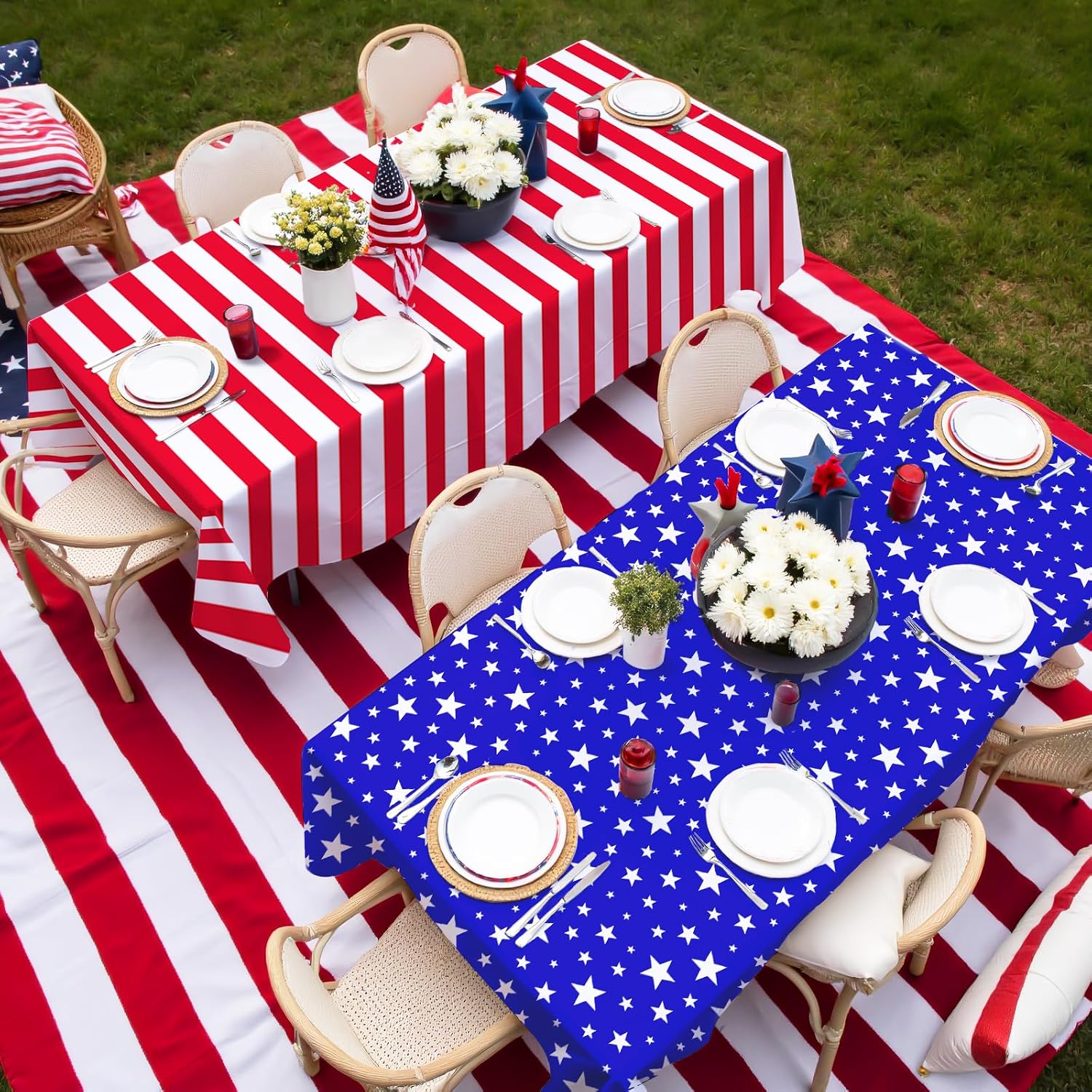 4th of July Party Decorations Set-American Flag Patriotic Theme Kit for Independence & Election Day Decorations, Disposable Plastic Tablecloth - for American Patriotic & 4th of July Decorations,2PCS