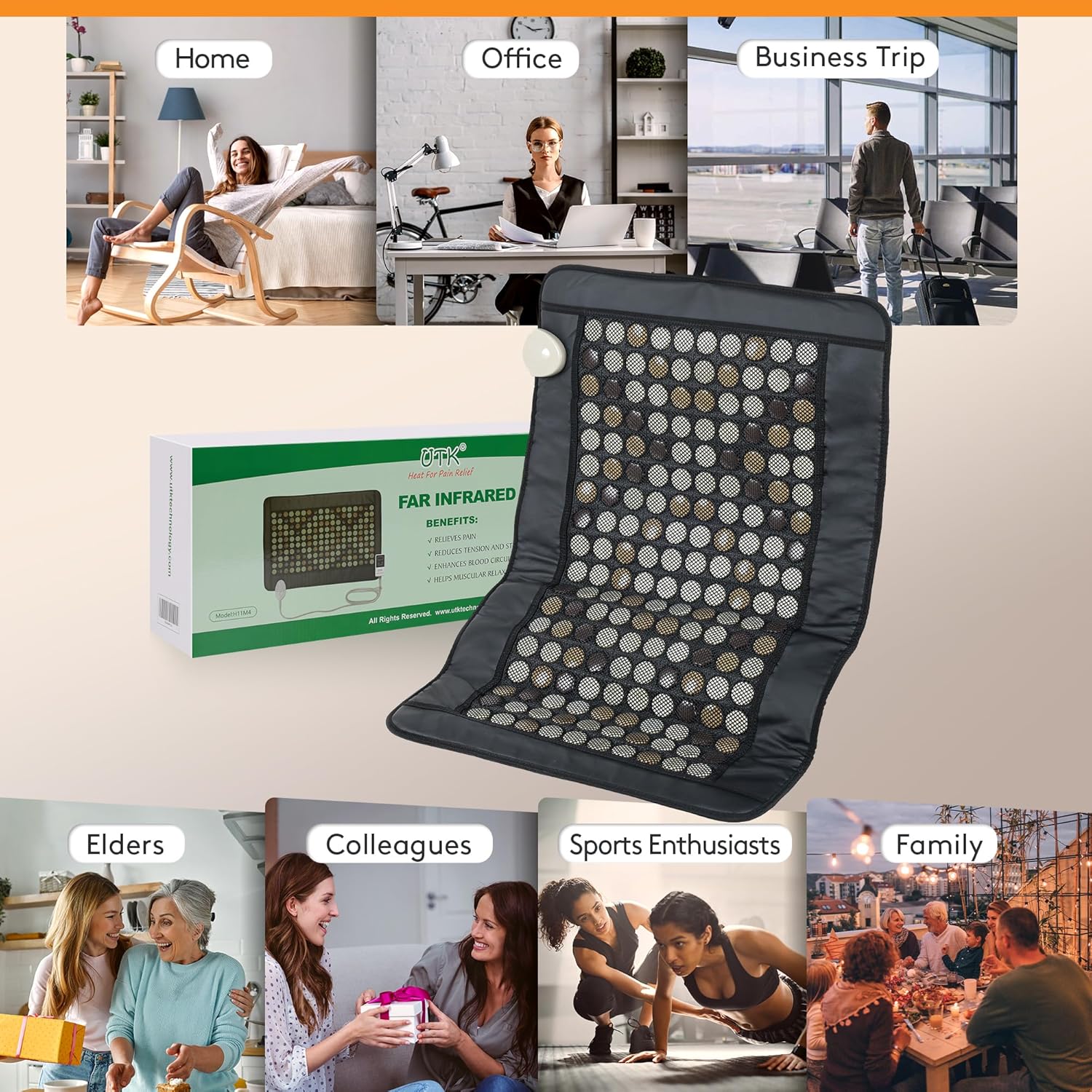 UTK Far Infrared Heating Pad, 5X Pain Relief for Back Waist Abdomen, Gift for Women Men, FSA-HSA Eligible Weighted Mat with Magnets Stone, Jade & Tourmaline, Hotter to 159℉, 4H Auto-Off, 21'' x 31'' - Image 7