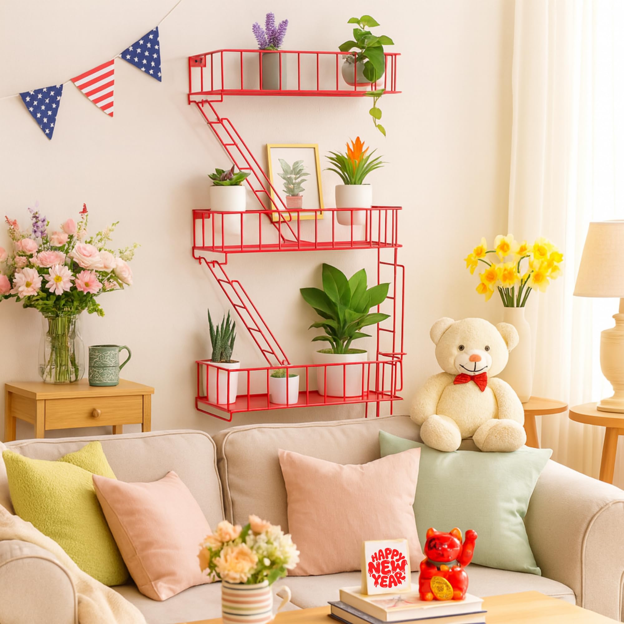 Chelsea ステンレススチール 壁掛けファイアプレース Amazon.com: KOTIJOKI 4 Tier Fire Escape Wall Shelf – New York