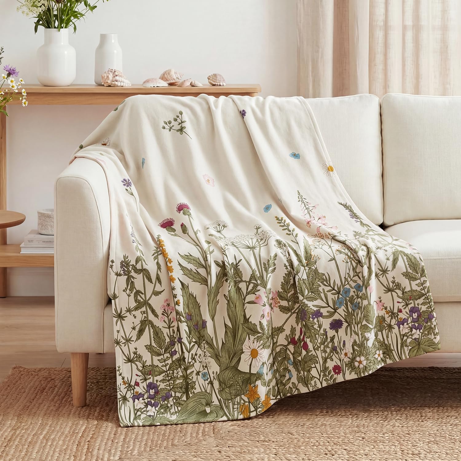 Horaldaily Spring Summer Flannel Blanket Throw, Wildflower Painting Fleece Soft Fuzzy Plush Cozy Fleece Blankets for Couch Sofa Bed Lounging, Ideal Gifts for Kids Adults Self, 50x60 - Image 2