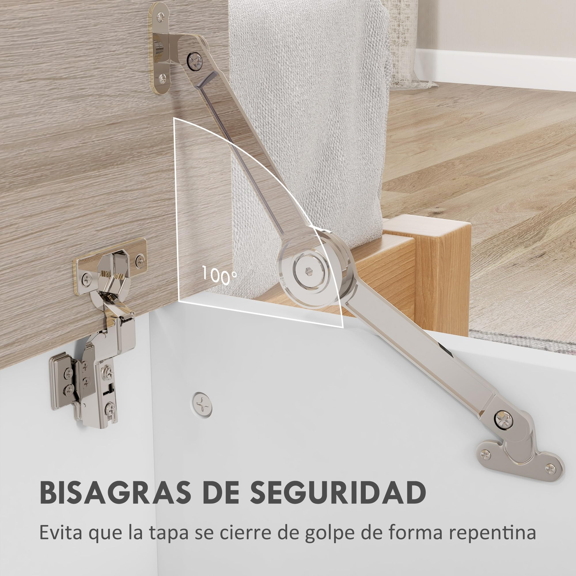 HOMCOM Baúl de Almacenaje, Banco de Almacenaje con Bisagra de Seguridad, Estilo Moderno, para Pasillo, Dormitorio, Salón, 100x40x40 cm, Roble y Blanco