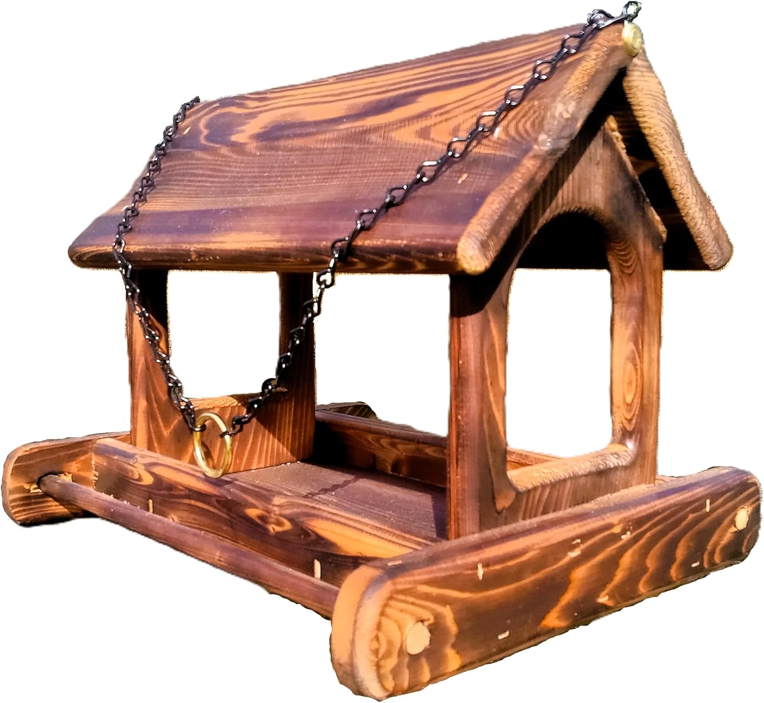 14 Inch Hanging Cedar Wood Arched Fly Through Platform Bird or Squirrel Feeder for Outdoors
