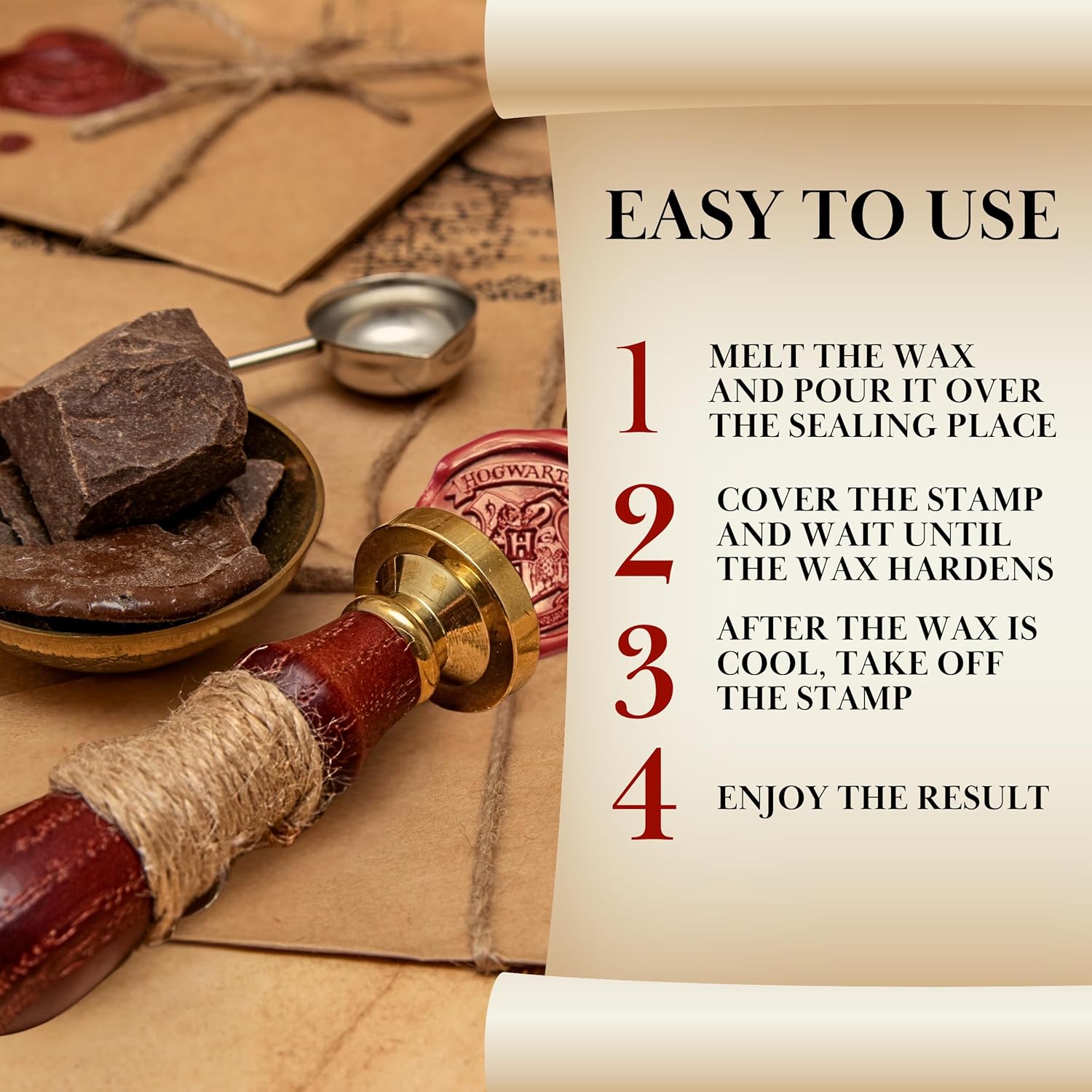 Pack of 6 Wax Seal Stamps – Wax Seal Stamp Harry Potter 6PCS and 1 Wooden Hilt Harry Potter Kit Sealing Vintage Set for Postcard Invitation Letters Gifts Envelope Crafts and DIY