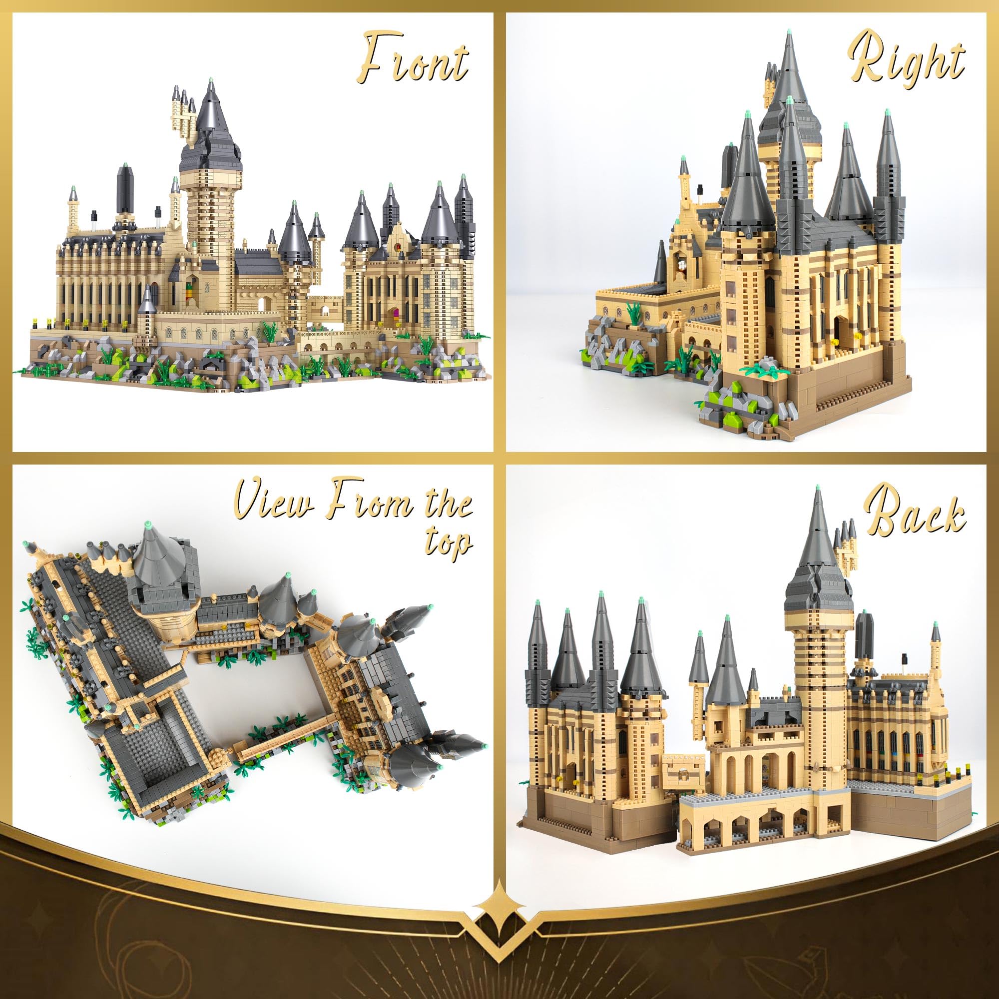 Magic Harry Castle Diamantsteine-Bauset mit Beleuchtung, mittelalterliches modulares Burgblock-Set für Erwachsene, Jugendliche ab 14 Jahren, Nicht kompatibel mit Lgo- 5436 Teile