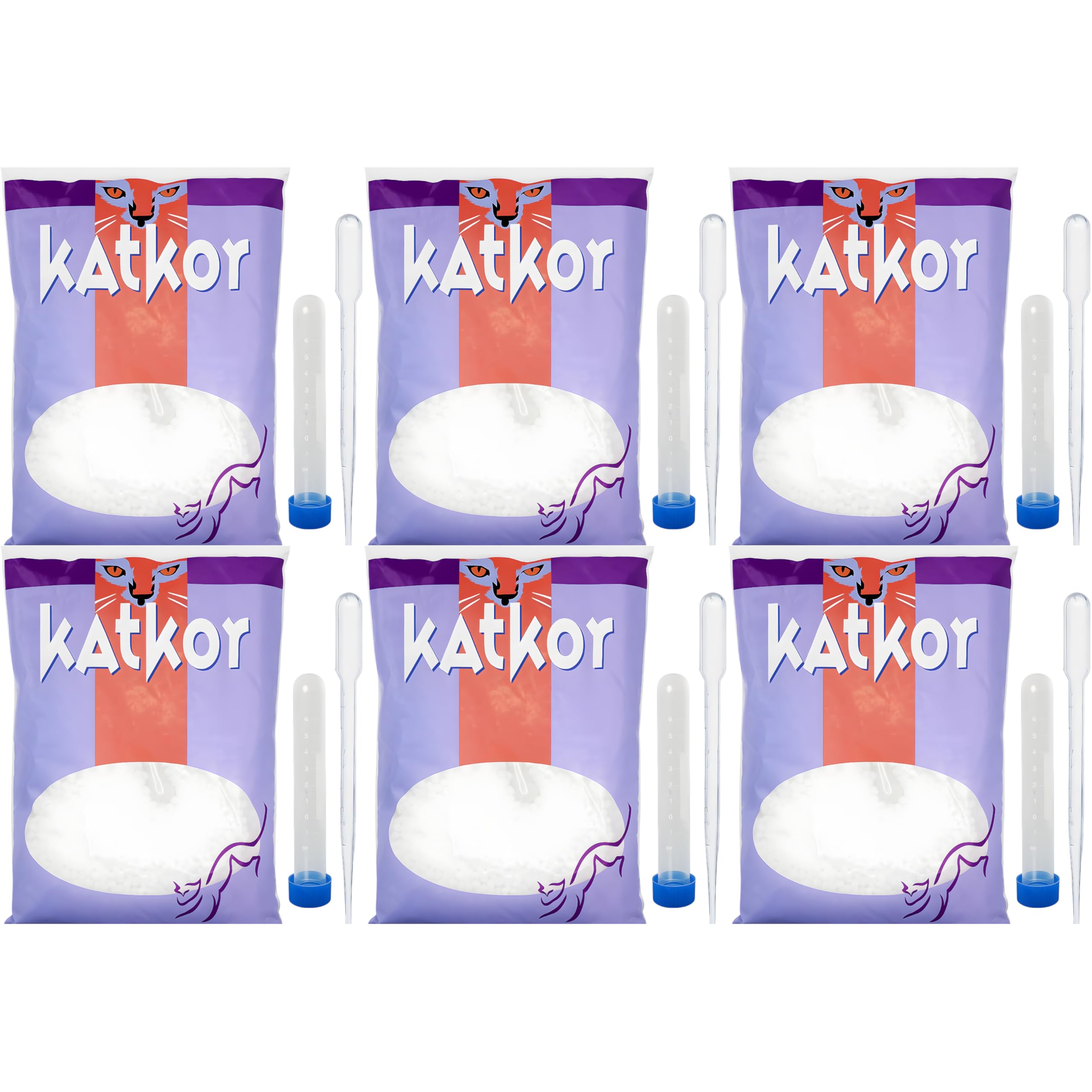 Katkor Cat Urine Sample Kit 6 Pack - Non-Absorbent Cat Litter for Urine Collection, Includes Pipette & Tube – 200g - Hygienic Cat Urine Sample Kit for Testing & Diagnosis