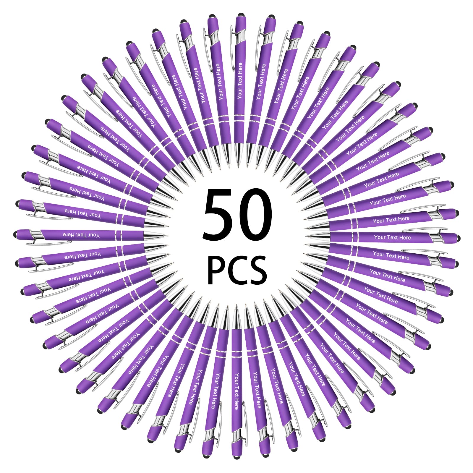 Up to 500 Bulk Custom Pens Personalised Engraved Laser Ballpoint Promotional Pens with Names Stylus Tip Retractable Black Ink Pen for Women Men Wedding Christmas 50 Pcs