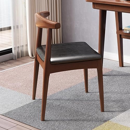 Miniatura 6 de Silla de comedor de madera maciza con acabado de nogal de mediados de siglo, modernas sillas de comedor tapizadas de piel sintética con respaldo