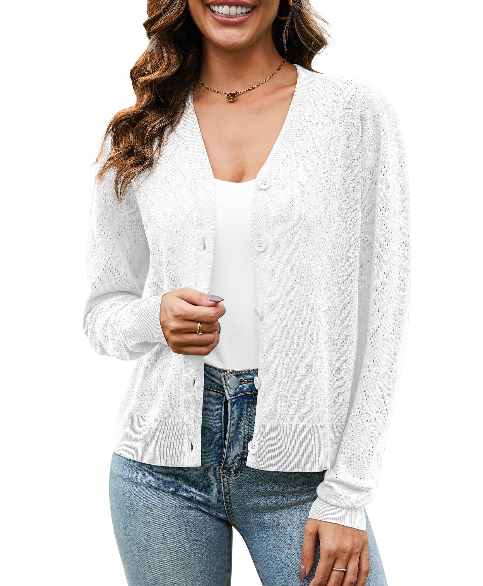 VIISHOW Short Sleeve Lightweight Summer Cardigan for Women, Button Down Open Front V Neck Crochet Knit Cropped Bolero Shrugs