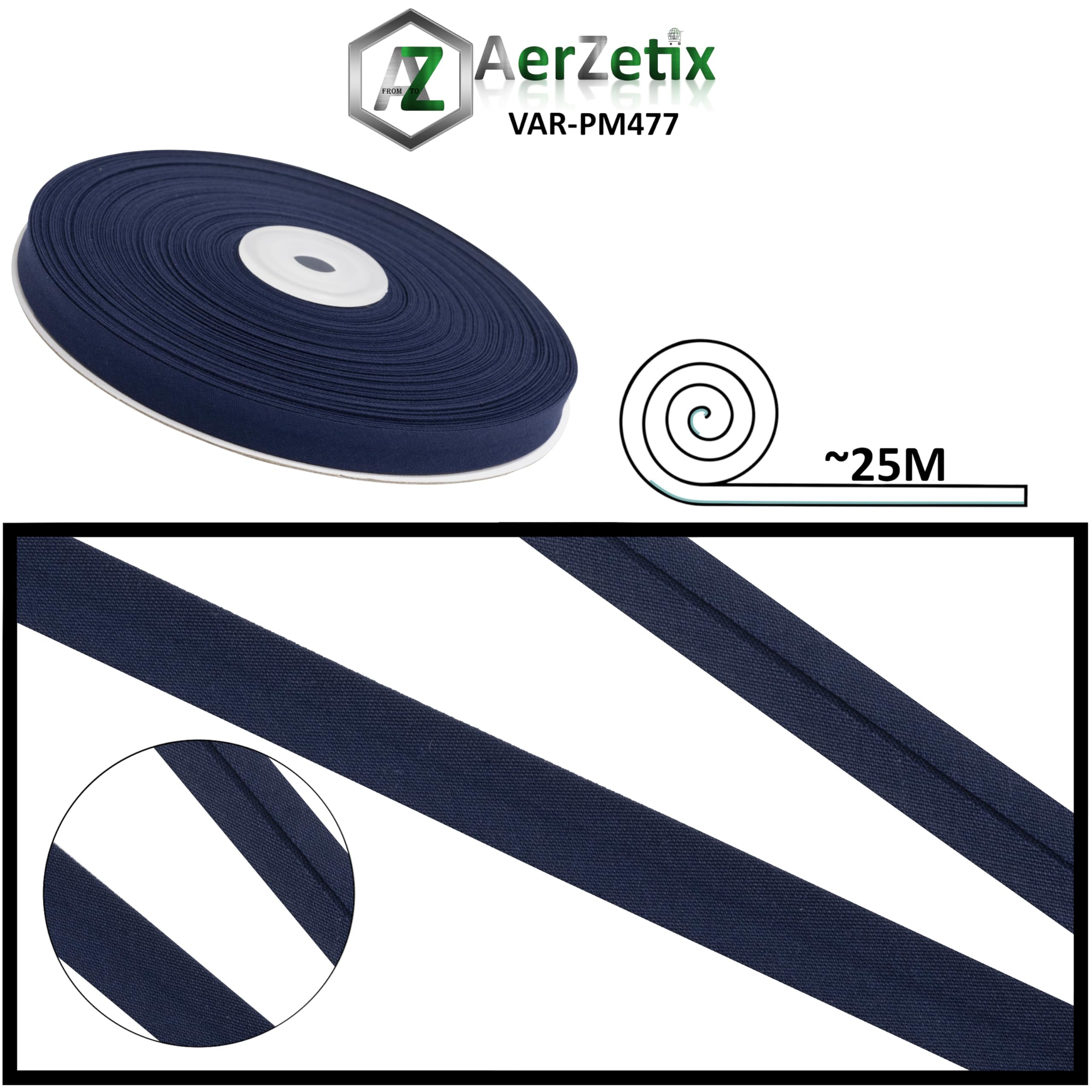 AERZETIX - C77405 - Rouleau ruban biais replié de couture 25 mètres x 10 mm - 20% coton et 80% polyester - couleur blanc