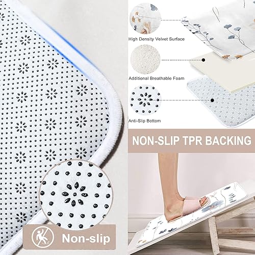 Miniatura 3 de ArtSocket Juego de baño floral azul beige con cortina de ducha y accesorios de alfombras, juego de cortina de ducha de flores de primavera, cortina