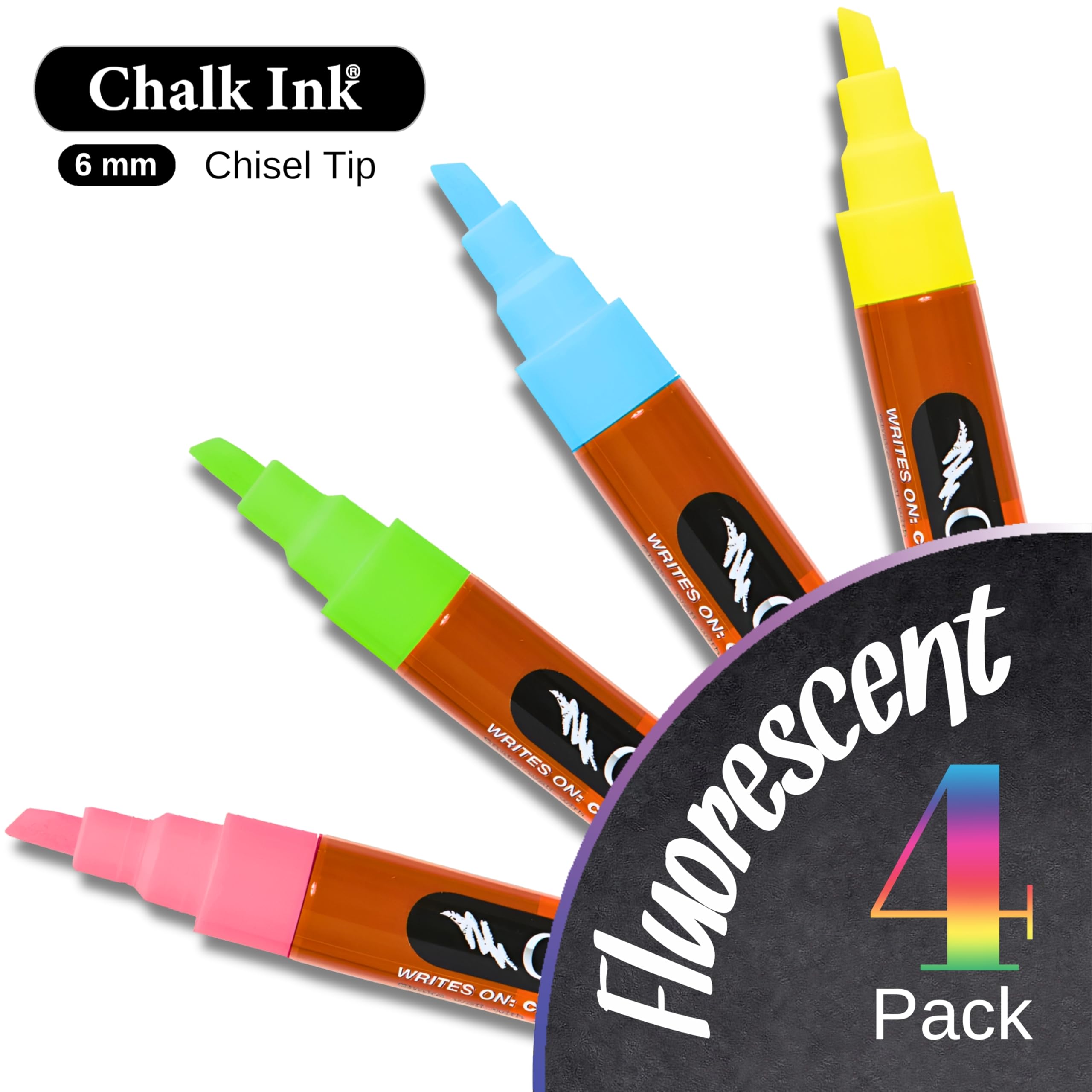 Chalk Ink Fluorescencyjne markery do wycierania na mokro, 6 mm, 4-pak (6 mmFluor4WW)