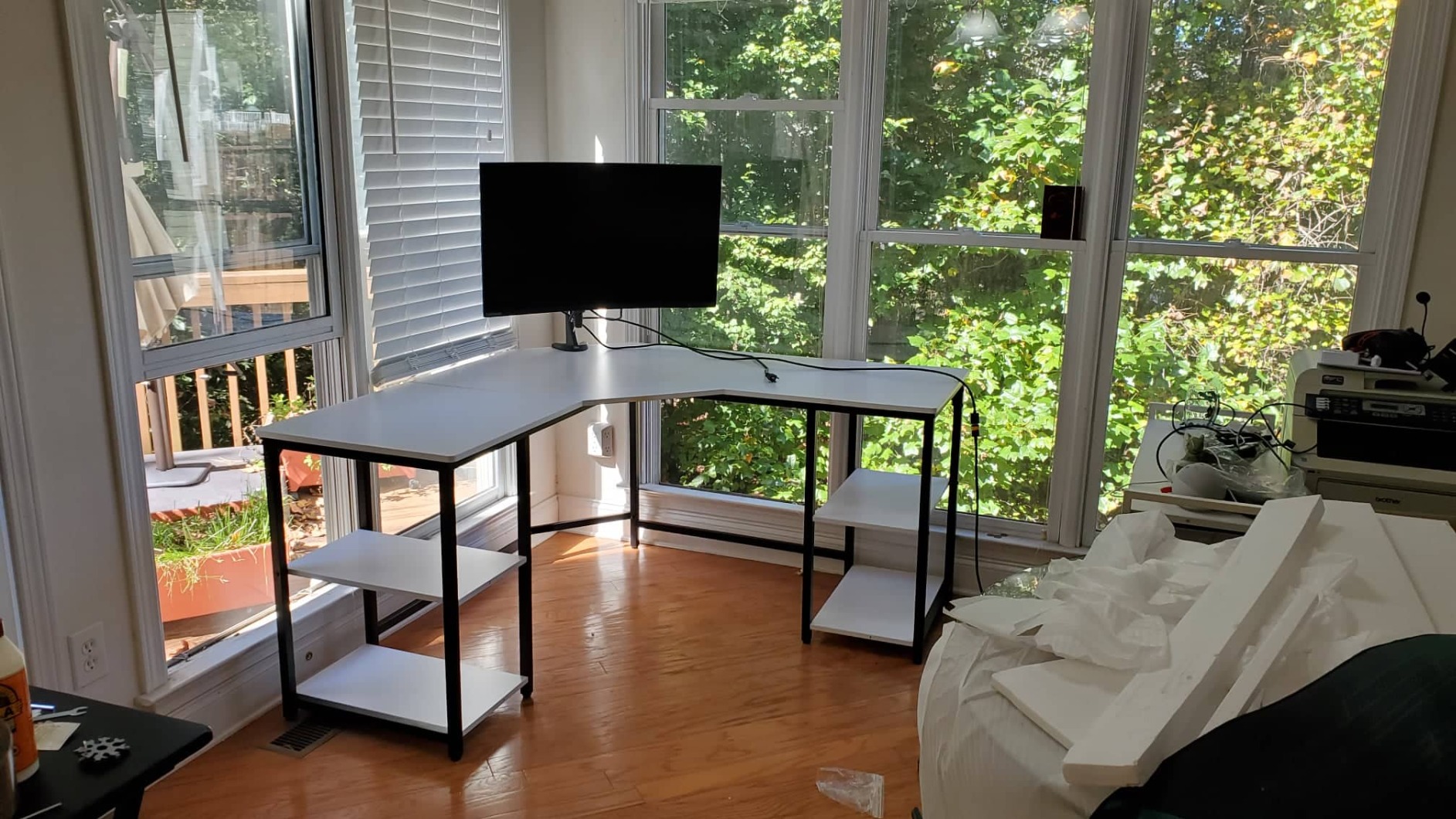 40/mo Finance Earthsign L Shaped Home Office Desk with Four Shelves