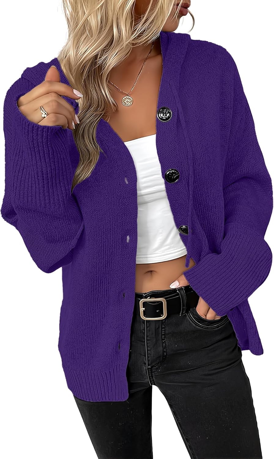 Women's Casual Cardigan V Neck Button Down Hooded Sweaters Long Sleeve Hoodies Outfits