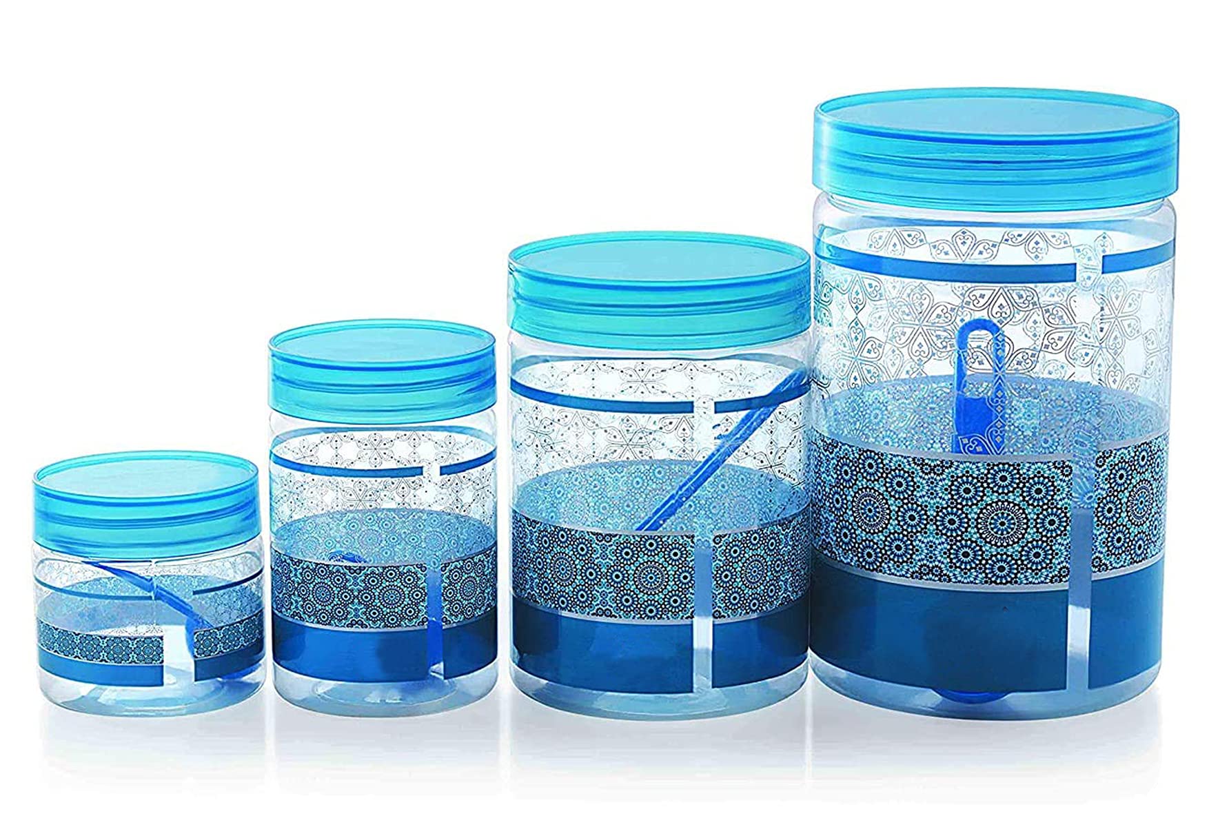 Kuber Industries Air Tight Food Grade Multiuses Tranasaparent Plastic Container Set with Measuring Spoons, Set of 18 (Blue), Standard
