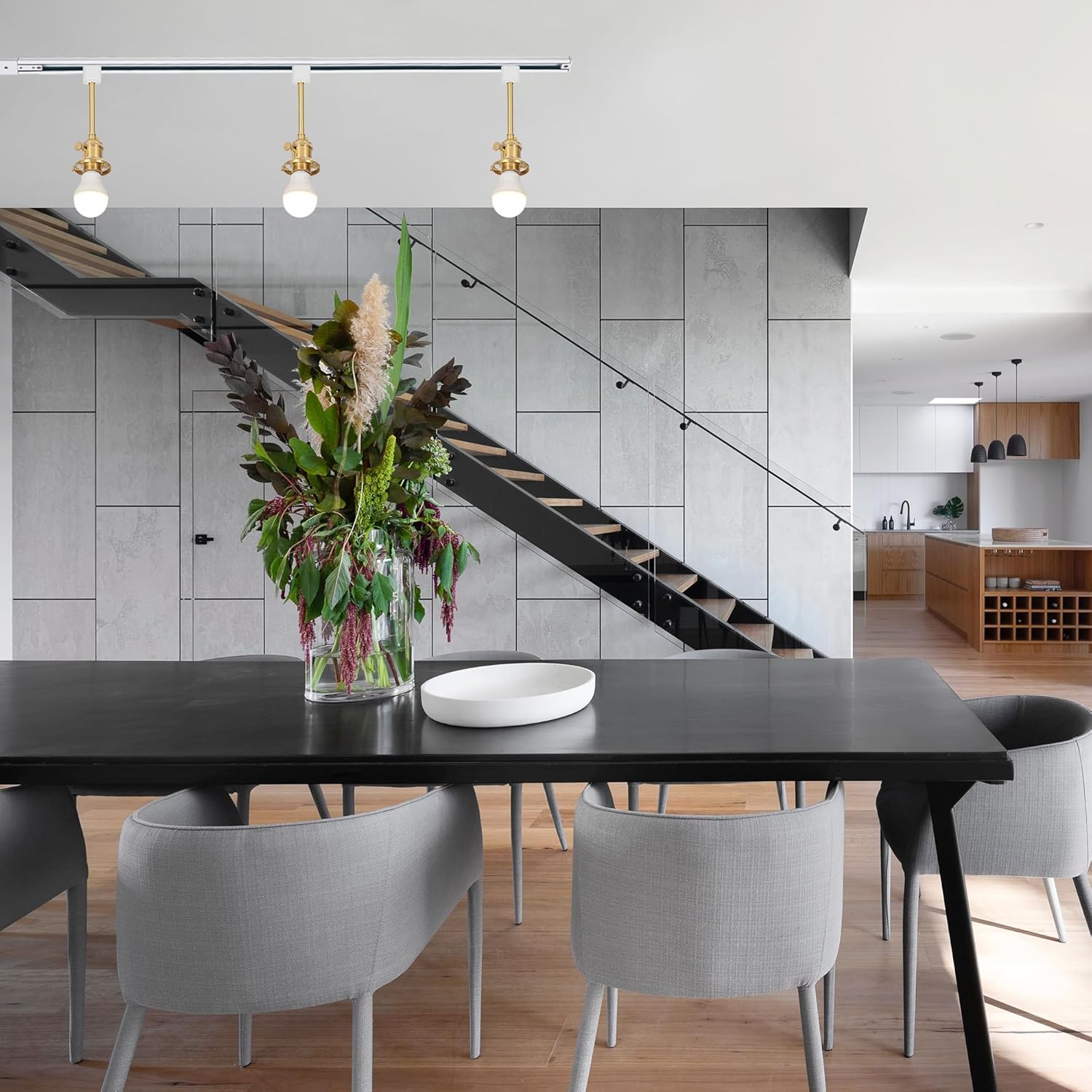 Halo Track Lighting Pendants, Dimmable H-Type Track Mount Modern Industrial Style Brass Finished E26 Socket Pole Copper Track Mounted Pendants for Low Ceiling Kitchen Island