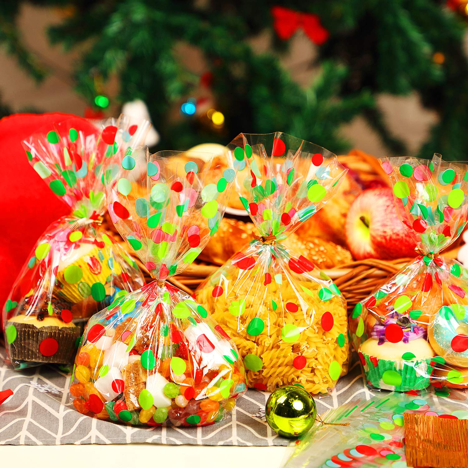 100 Counts 28 X 13 Cm Xmas Flat Clear Cellophane Treat Bags Block...