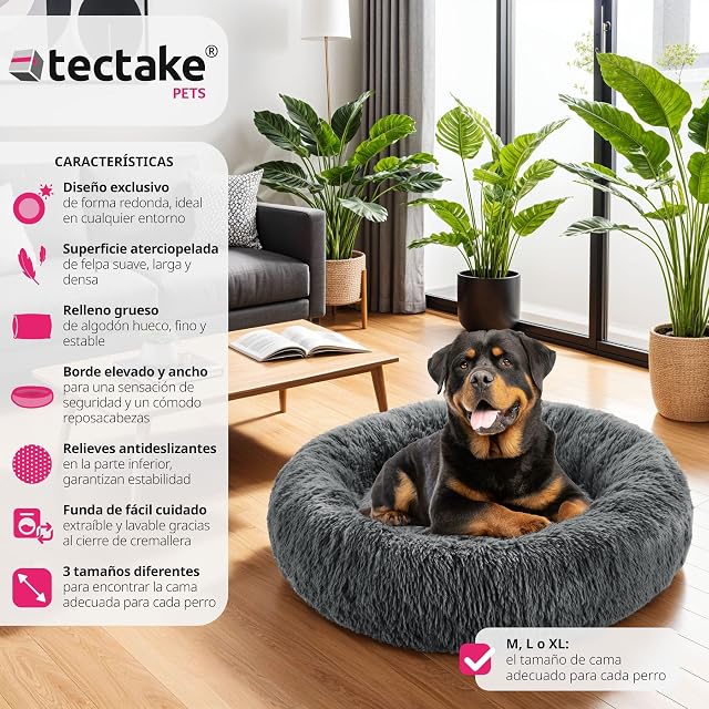 Foto 2 de 8 de tectake® Cama para Perros Pequeños, Medianos o Grandes, Cama Perro con Acolchado Extragrueso y Borde Elevado