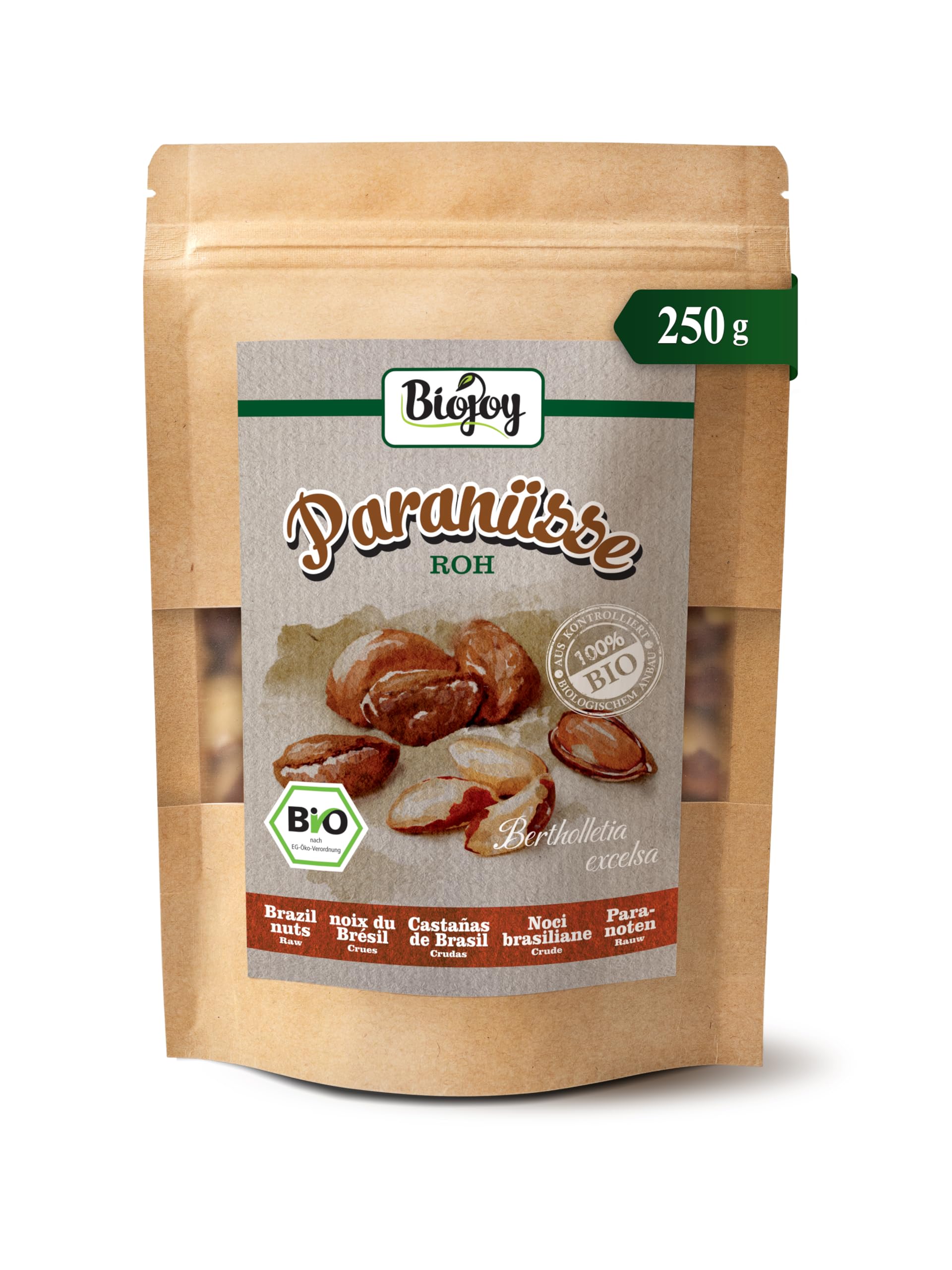 Biojoy Noix du Brésil BIO (250 g), entières, décortiquées et sans additifs