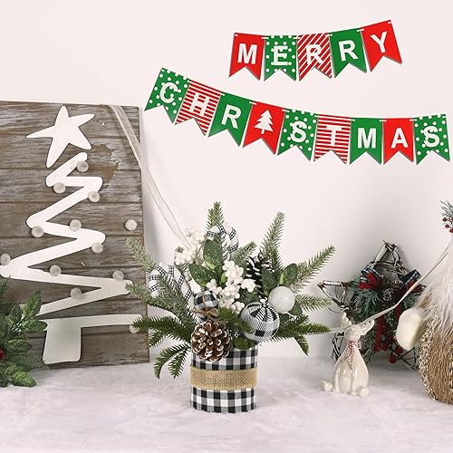 Miniatura 7 de Super Holiday Pequeño árbol de Navidad a cuadros de búfalo, mini decoración de árbol de Navidad artificial de mesa con adornos de Navidad, para