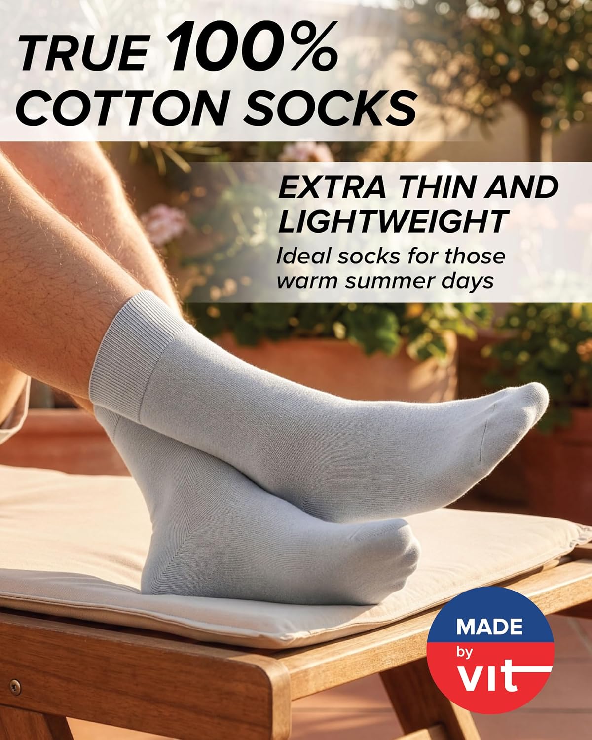 Men's Thin Pure 100% COTTON Lightweight Socks (3 PAIRS) Fine Breathable Ultra Light Everyday Summer Mid Calf