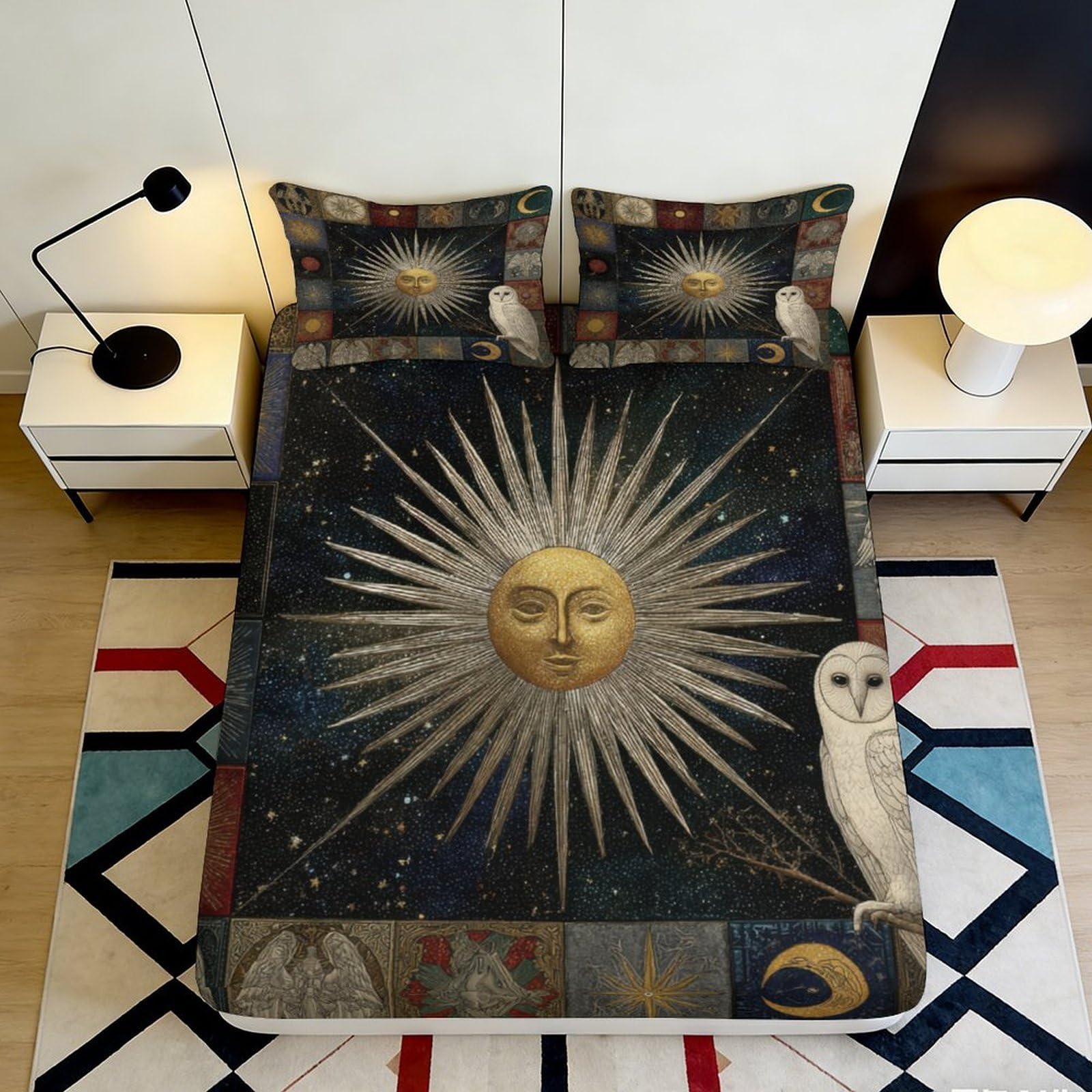 3D Printed Celestial Sun Fitted Sheet Microfiber Soft Breathable Starry Night Bed Cover for Bedroom Dormitory Guest Room Mattress Protection Decor 180x200x25cm