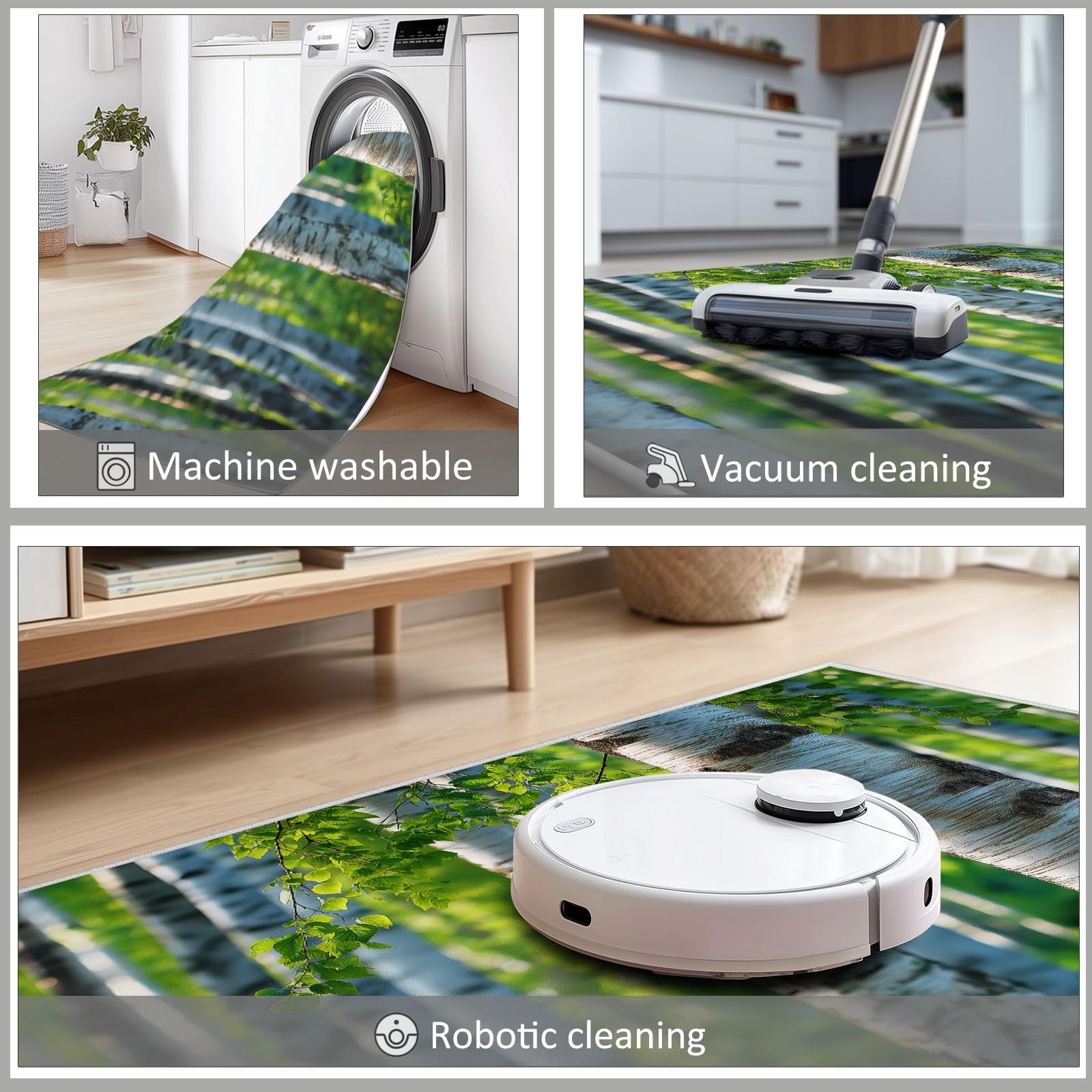 Zmywalny dywan 80 x 150 cm, antypoślizgowy dywan z motywem lasu brzozowego, fotografia przyrody, duży dywan, do salonu, sypialni, kuchni, holu, niski runo, miękki w dotyku dywan