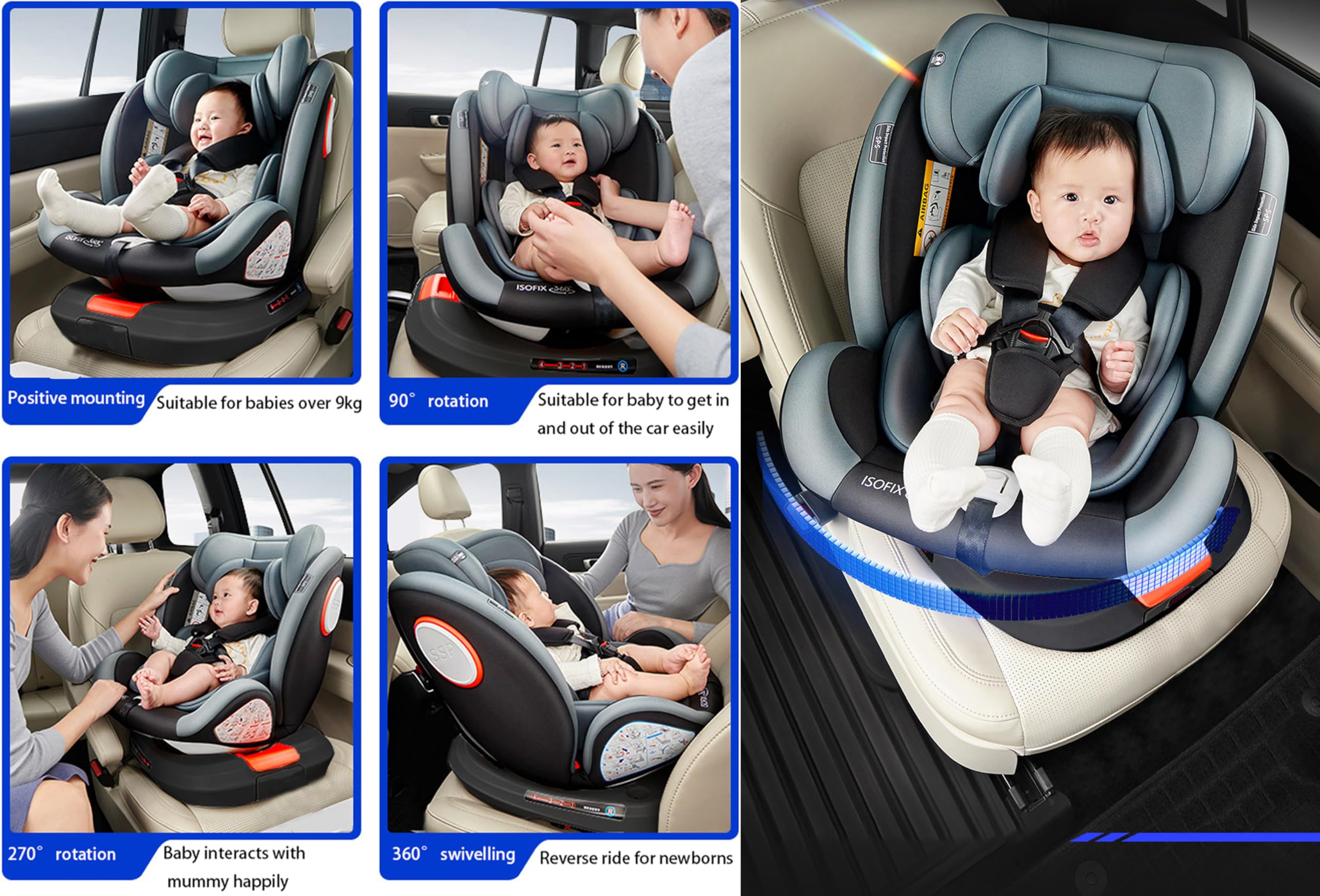 Magic ZC Giratorio 360° Silla Coche, Altura e Inclinación Ajustables Silla Coche Bebe, Anticolisión Sillita Bebe Coches, Fácil de Limpiar Sillita Bebes Coches (Black without Foot Rest Frame)