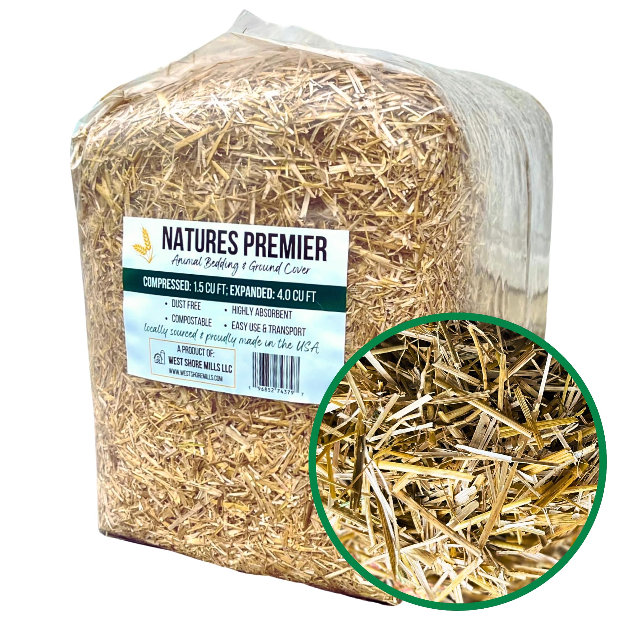 Natures Premier Chopped Straw – Dust-Free Chopped Wheat Straw – Natural and Biodegradable Seeding Straw for Yard, Farms, Pets, Gardening, Landscaping – Made in USA (SMALL BAG - 6 lbs)