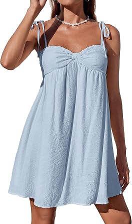 Narecte Casual Summer Dresses for Women Flowy Sun Dress Mini Dress Cute Spaghetti Strap Dress