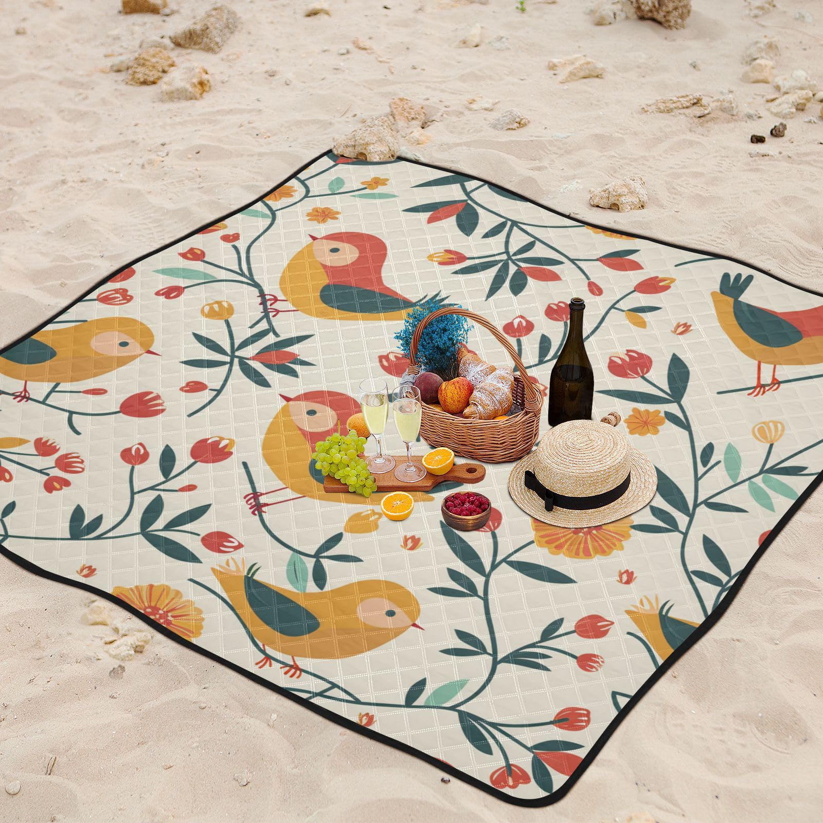 Kolorowy uroczy ptak duży koc plażowy CutePartyCamp Rugfor Women 30s