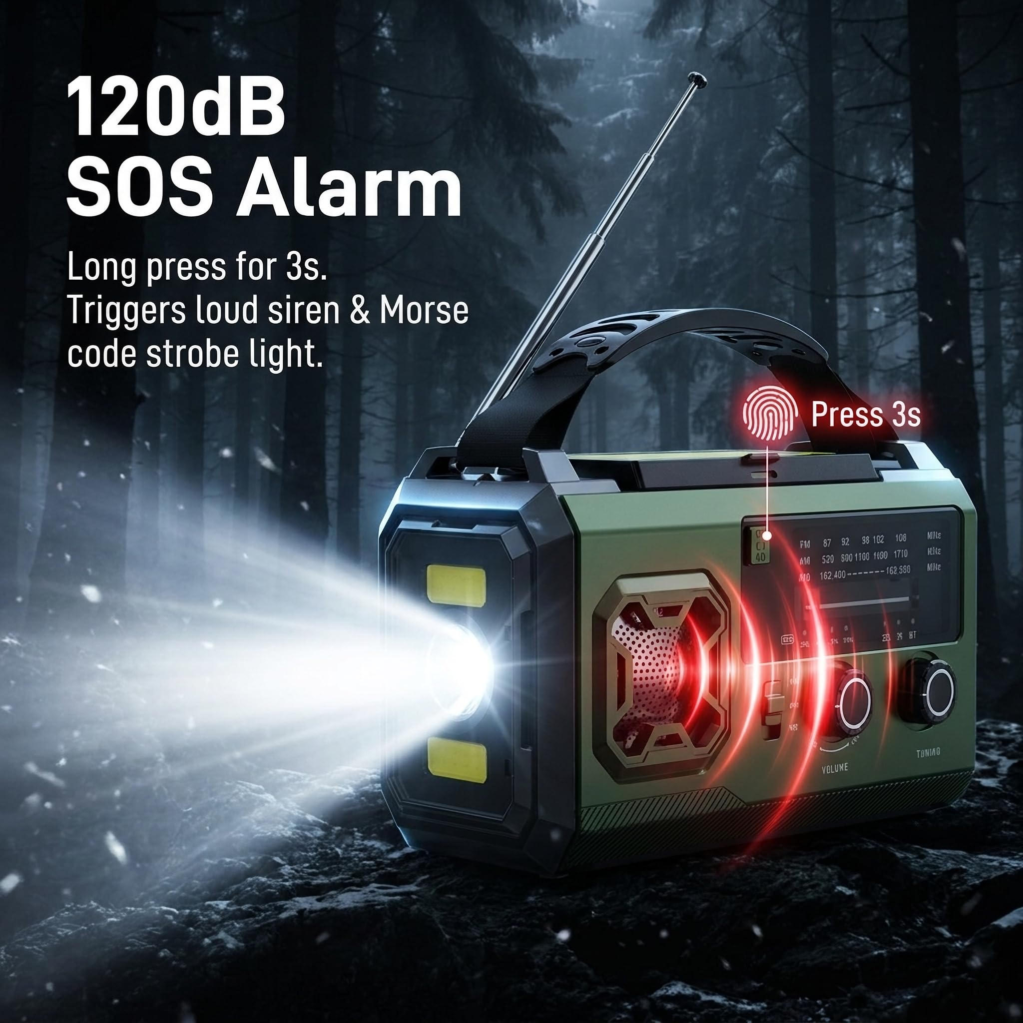 27000mAh Kurbelradio Notfallradio mit Solar & Powerbank: AM/FM Solarradio, Handkurbel, SOS, Taschenlampe, Leselampe, Kompass & Kopfhöreranschluss – Ausrüstung für Camping & Stromausfall (Olivgrün)