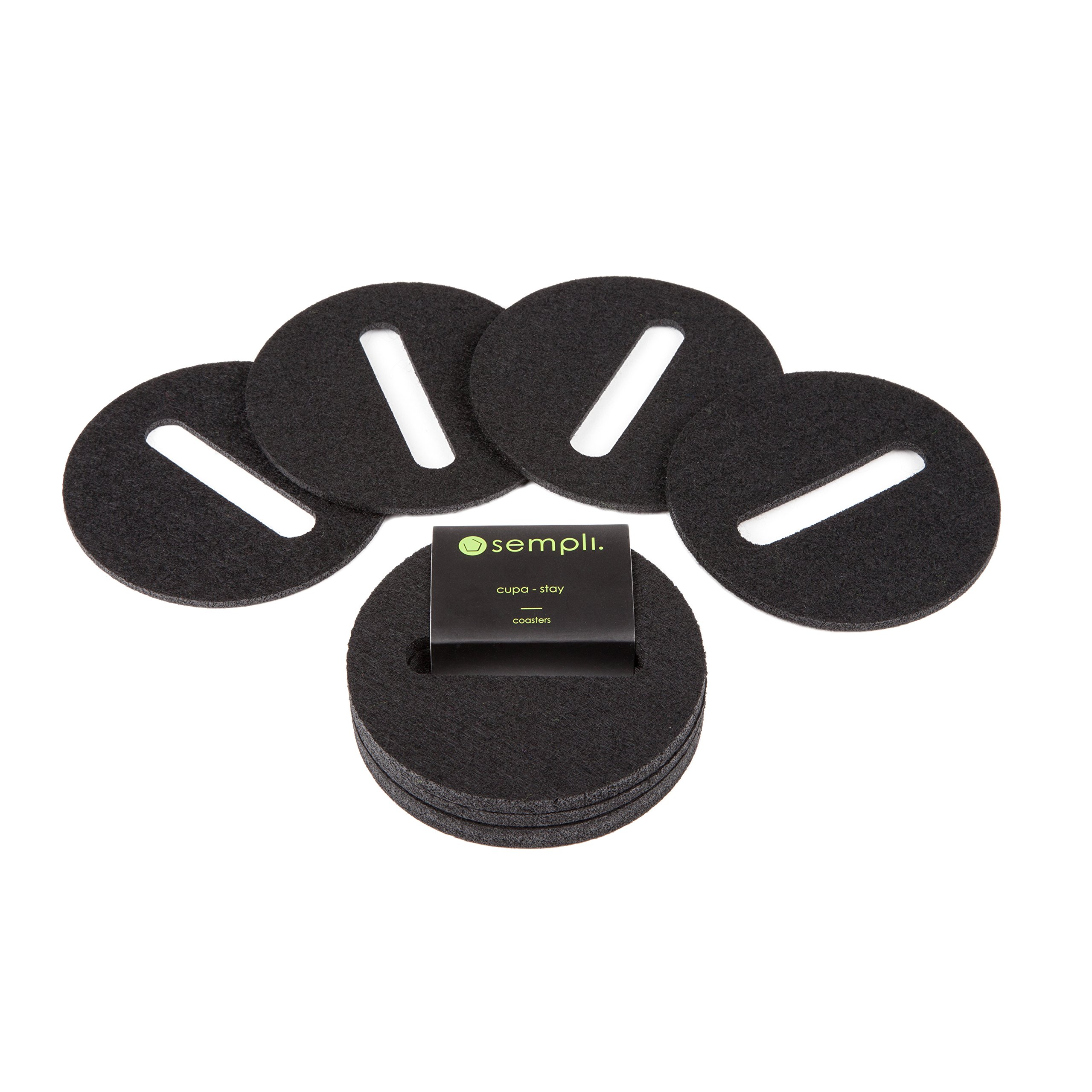 Sempli Cupa-Stay Coasters Set of 4 - Absorbent Felt Coasters for Drinks, Bar & Home, Washable, Premium Wool Blend, Cupa Glass Holder, Black, Round - 4”