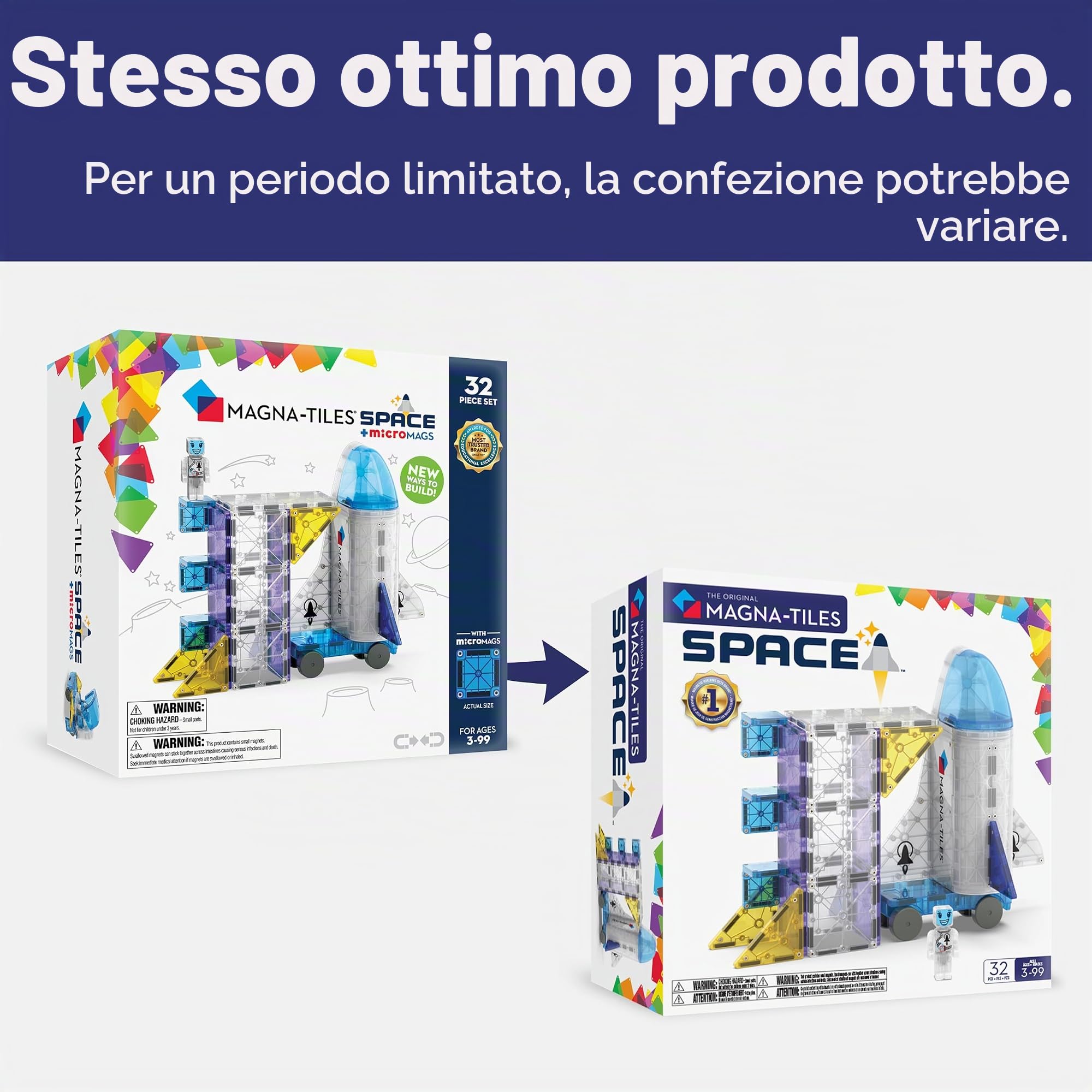 Magna-Tiles Space 32-Piece Set: Blocchi Magnetici per Costruzione Spaziale, 3+ Anni