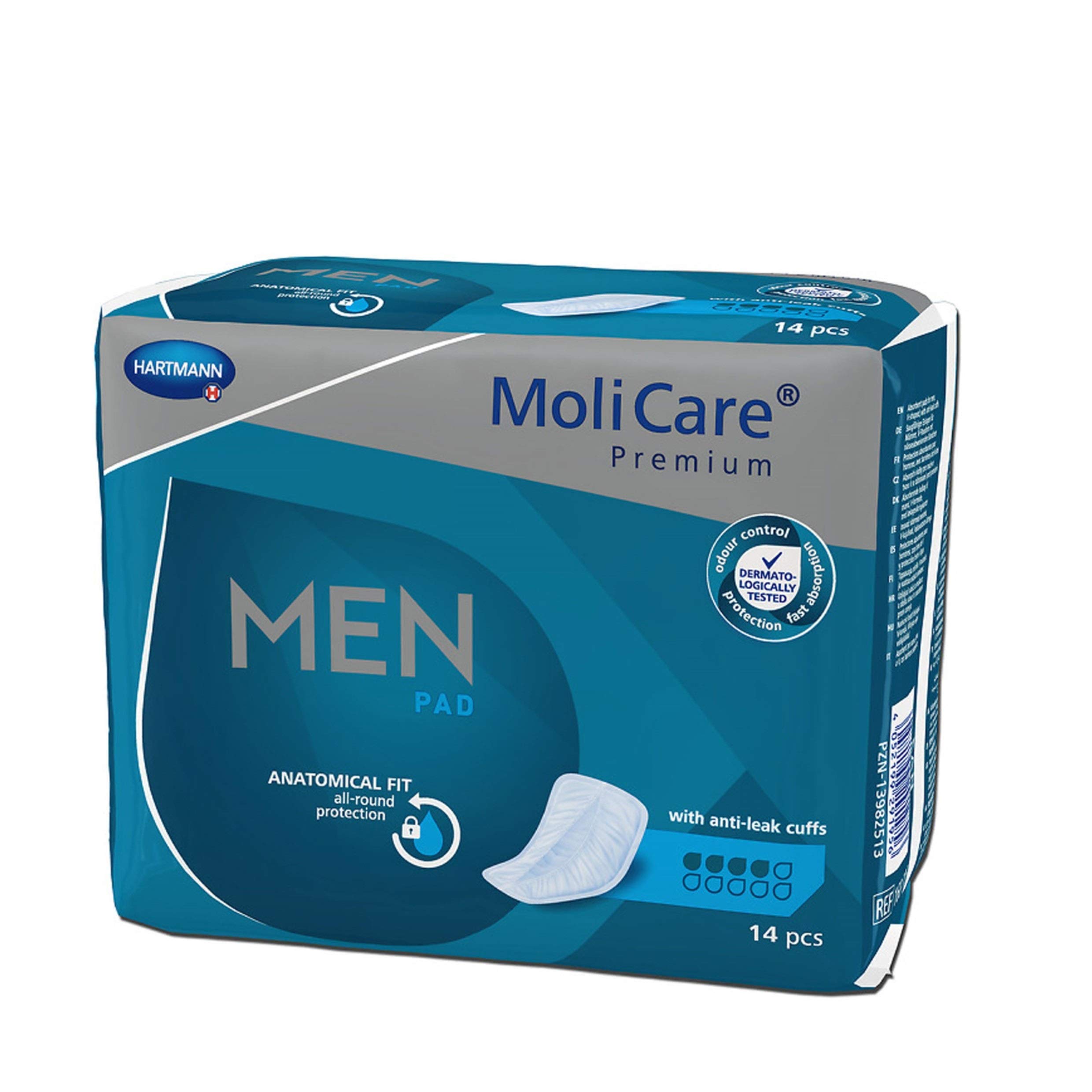 MoliCare Premium MEN PAD, wkładka do nietrzymania moczu dla mężczyzn w przypadku słabego pęcherza, dopasowanie w kształcie litery V, 4 krople, 12 x 14 sztuk - opakowanie