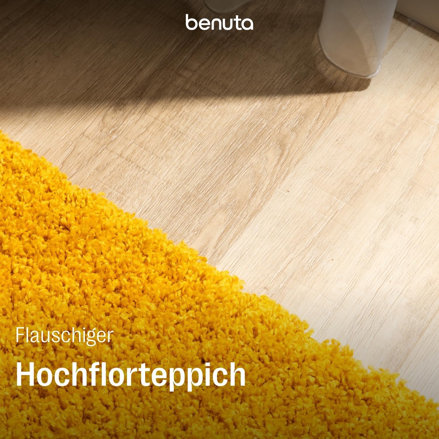 benuta Basic Hochflorteppich Soho - gelb 120x170 cm - Kuschelig Weicher Teppich im Minimalistischen Look - Pflegeleicht - Fußbodenheizung Geeignet
