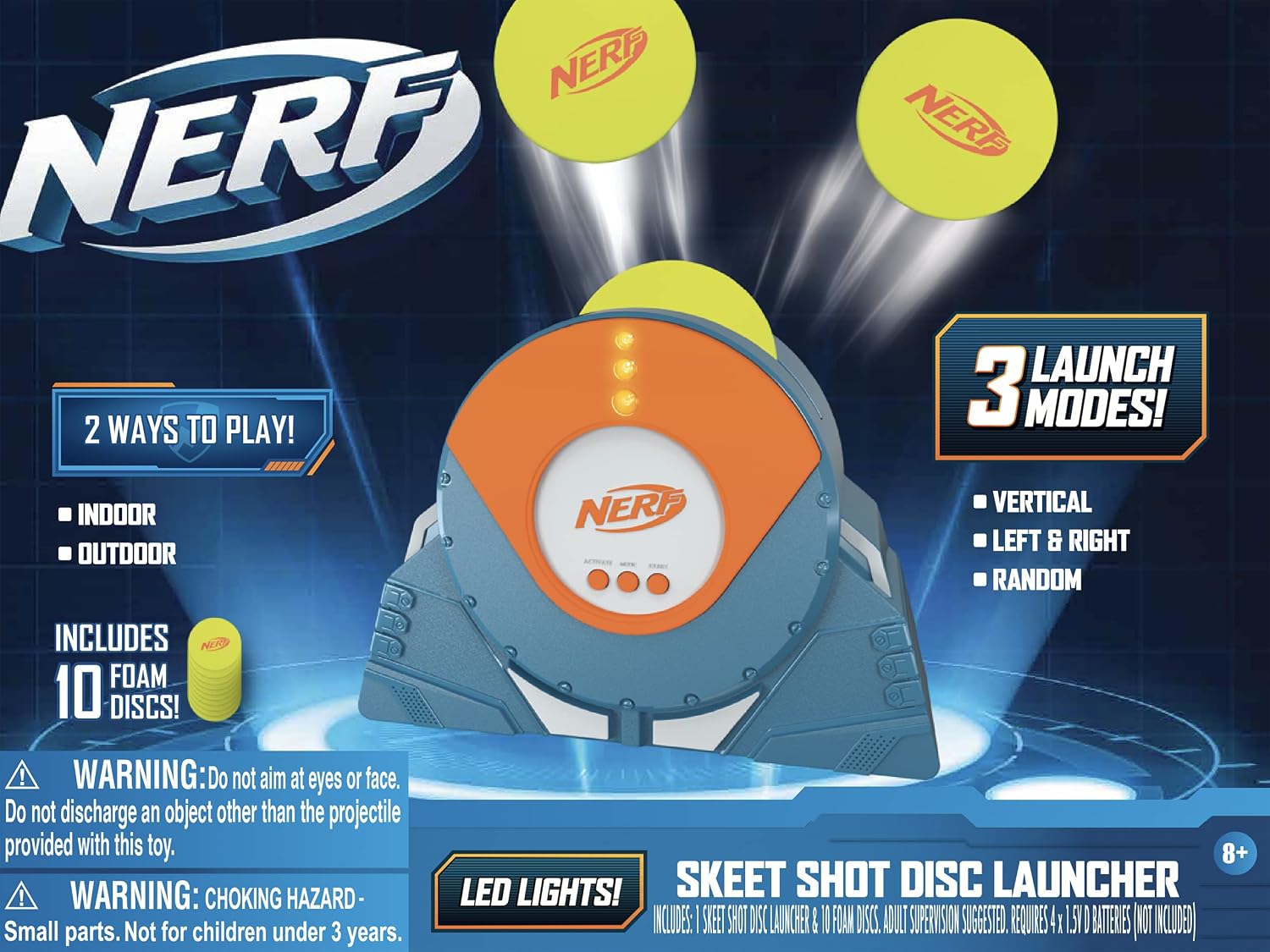 NERF Skeet Shot Disc Launcher - Launches Discs Up to 6 ft – Launch in Multiple Directions - Perfect Your Aim - Amazon Exclusive