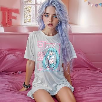 Japanese Anime Neko Bunny Girl White Oversized Graphic T-Shirt