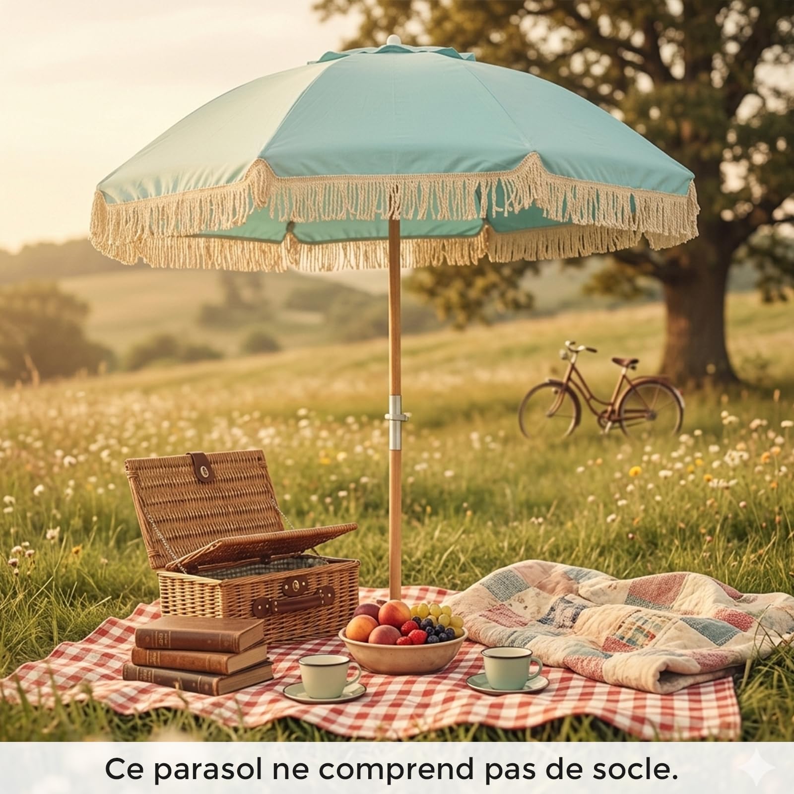 RELAX4LIFE Parasol de Plage Vintage à Franges Ø170cm Inclinable à 30°