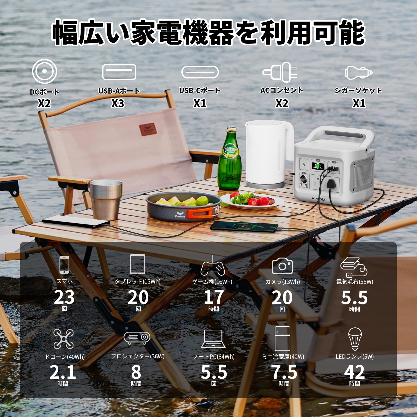 Amazon.co.jp: AIWOLL ポータブル電源 リン酸鉄 355Wh/110938mAh