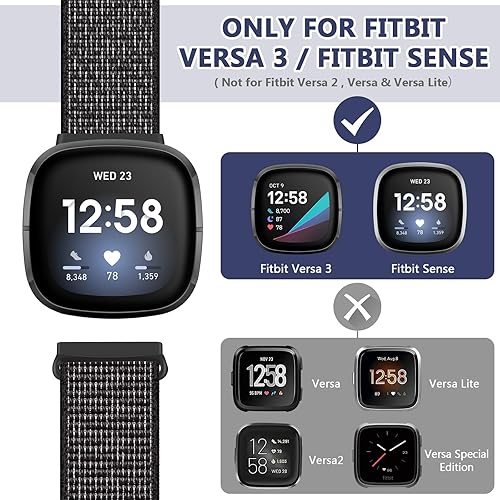 Miniatura 10 de AVOD Correas de nailon compatibles con Fitbit Versa 3Fitbit Sense, correa de repuesto ajustable deportiva suave transpirable para mujeres y hombres,