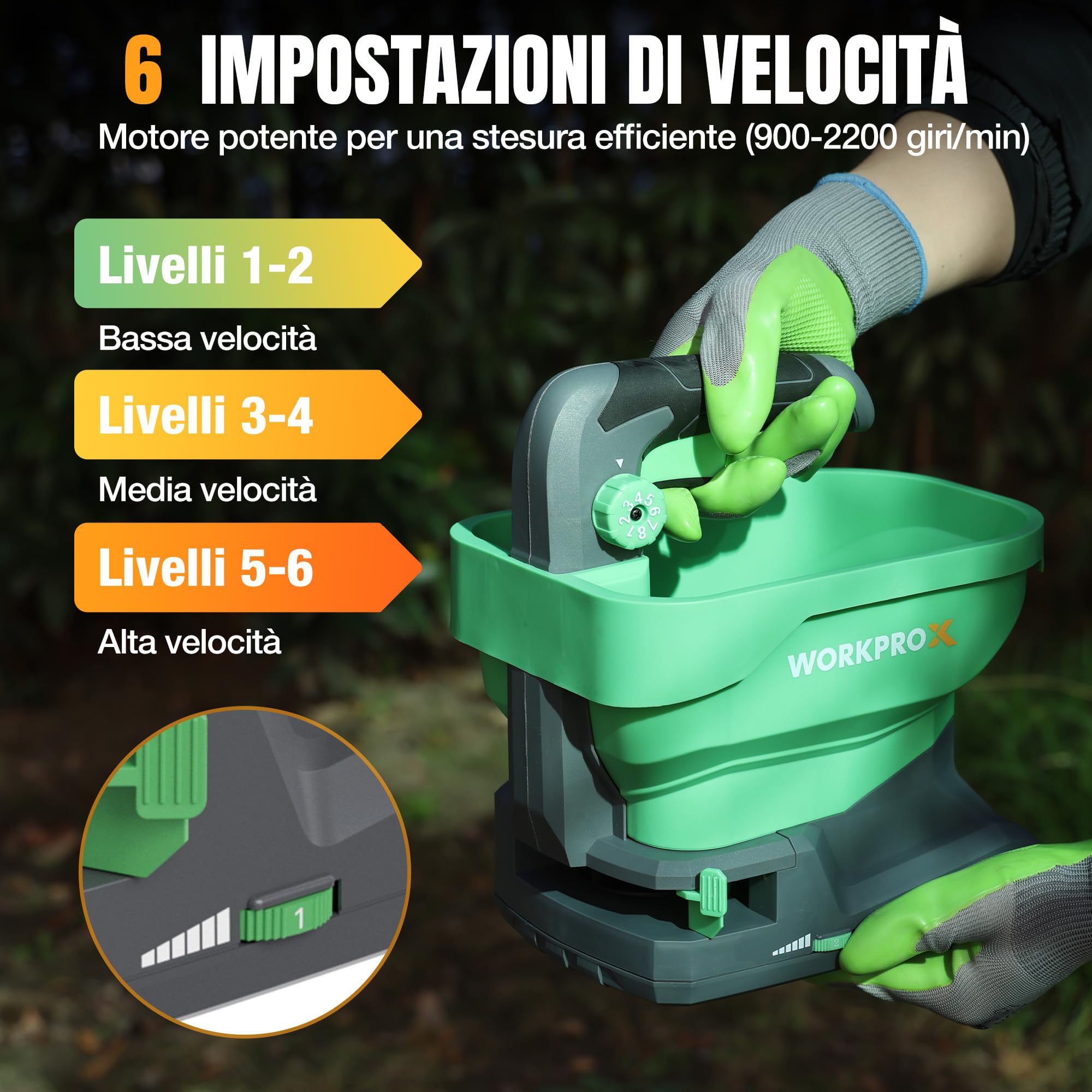 WORKPROX Seminatrice Universale a Batteria da 7,2 V con 8 Flussi, 6 Velocità e Larghezza di Proiezione Regolabile, Seminatrice Prato per Semi, Spargisale Fertilizzanti e Sale Antighiaccio