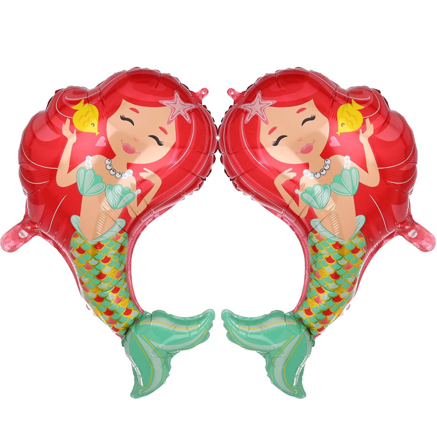 2 Pcs Mermaid Balloons Birthday Party Supplies Mermaid Red Mylar Balloons for Mermaid Under The