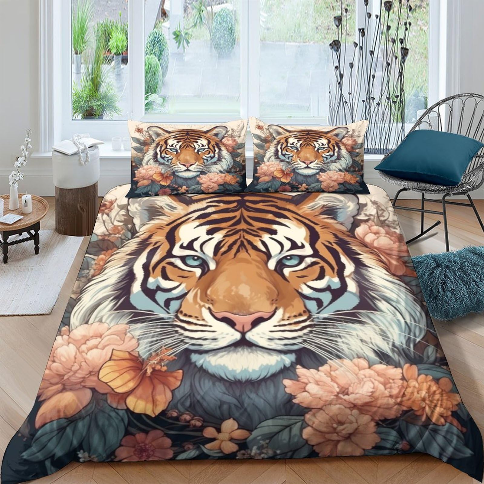 Parure de lit double tigre 200x200 cm pour changer la couette d'une chambre enfant ou adulte