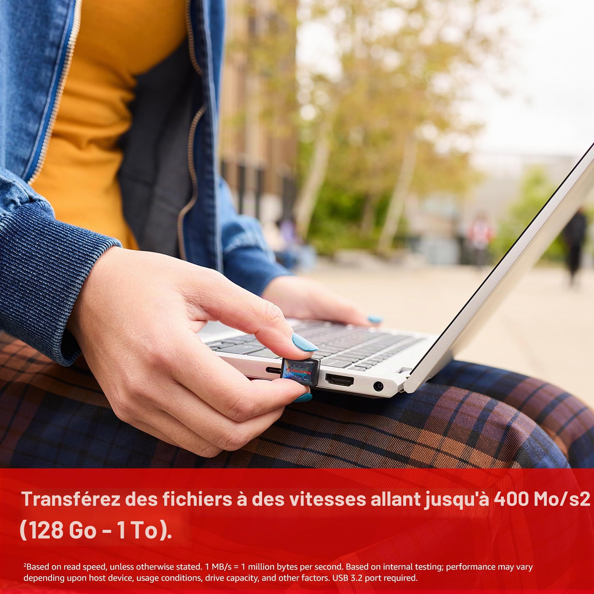 SANDISK Lecteur Flash USB-C de 128 Go, réglage extrême, Vitesses de Lecture jusqu'à 400 Mo/s, USB 3.2 Gen 1, USB de Type C, Stockage Plug and Stay, Couleur Noire, SDCZ530-128G-G46