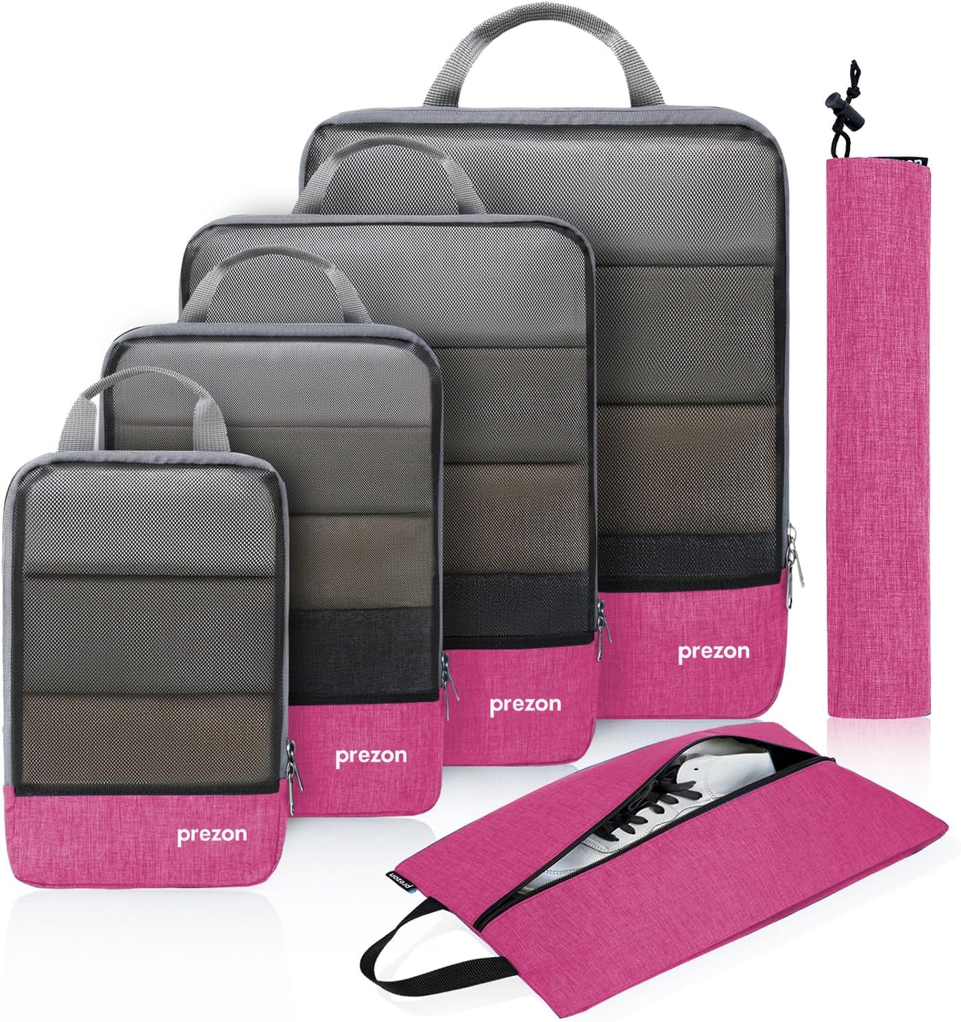 Prezon Compression Packing Cubes with Travel Shoes Bag and Laundry Bag