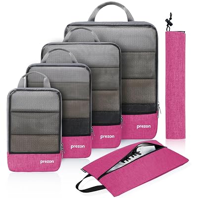 Prezon Cubo de embalaje comprimible con bolsa para zapatos de viaje y bolsa de lavandería, organizador de maletas expandible, organizador de equipaje para mochila y maleta