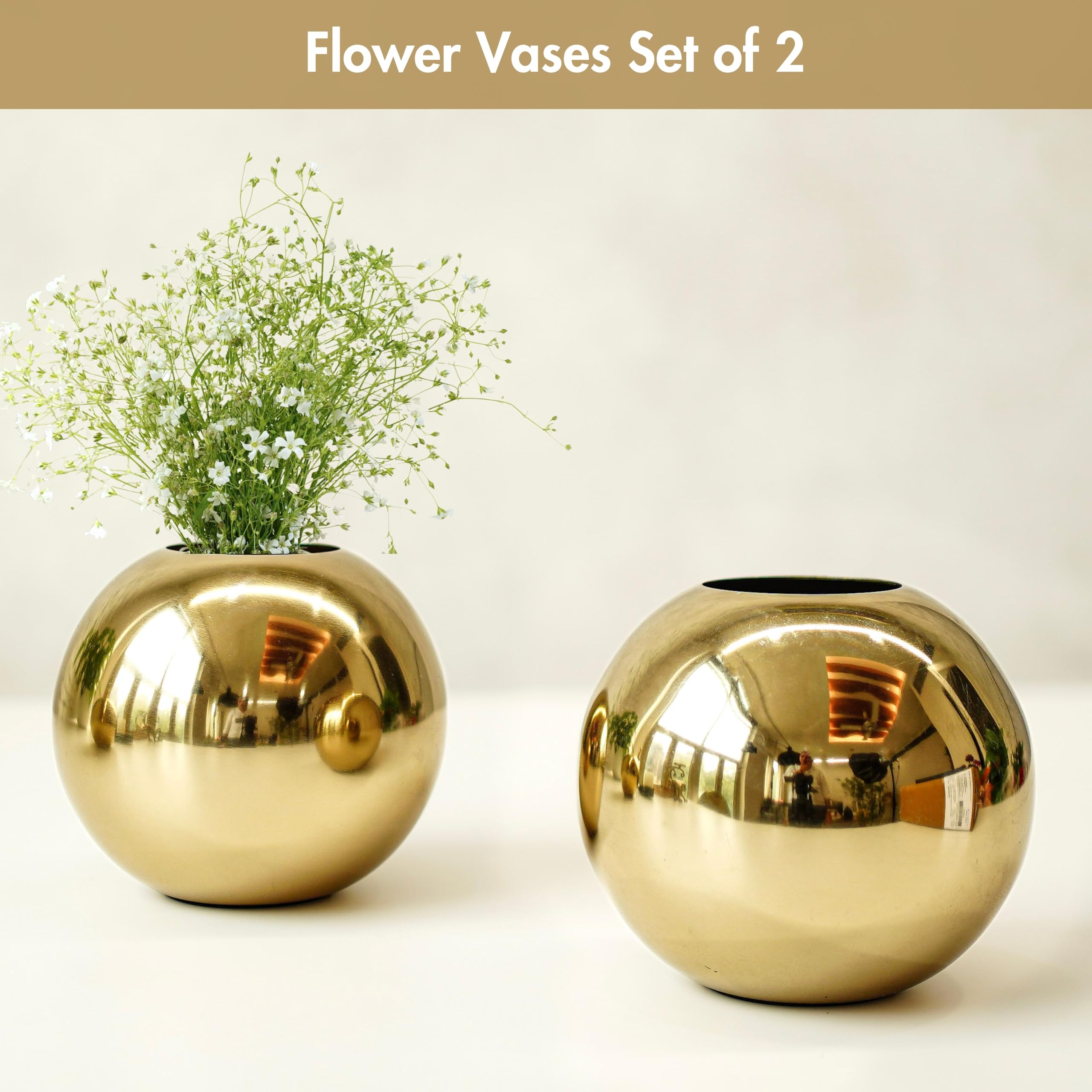 Gold Ball Vases - Set of 2 for Home Decor -5 Gold Ball Vases - Set of 2 for Home Decor -5