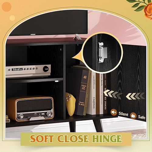 Miniatura 7 de WLIVE Soporte de TV para televisores de 40 pulgadas, pequeño centro de entretenimiento con armario de almacenamiento, soportes de TV modernos de