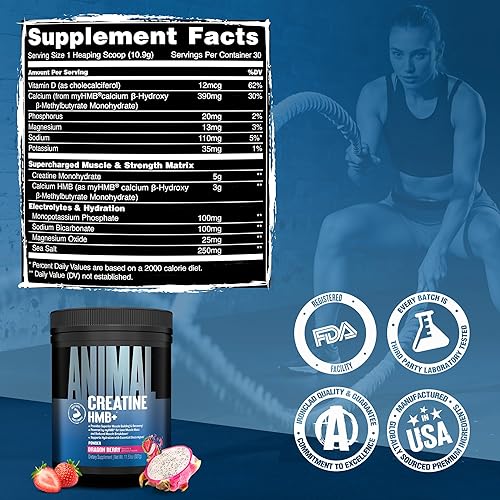 Miniatura 7 de Animal Creatina HMB en polvo  0.18 oz de creatina + 0.11 oz de myHMB con electrolitos para músculo magro, recuperación y energía diaria  Sabor a