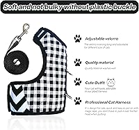 Vista 4 de Arnés de gato con correa, ajustable para gatos, chaleco acolchado para gatos, Black Plaid
